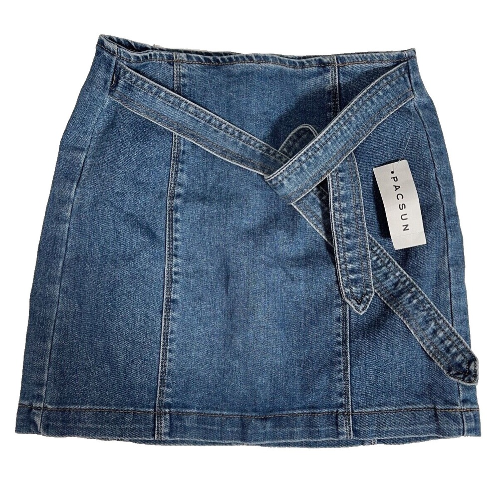 Pacsun Denim Mini Skirt Women's 23 Blue Front Tie Back Zipper Retro Y2K NEW